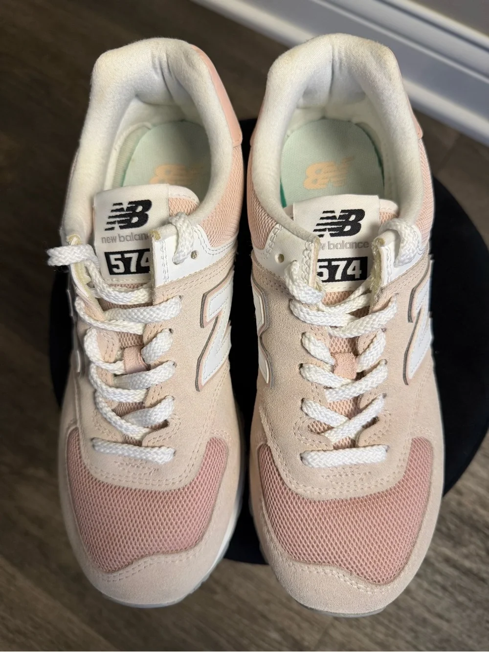 New Balance Pink and White 574-Style Low Top Sneakers